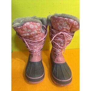 Dream Pairs Kriver-1 Girls Pink Snow Boots Kids Size 2 Zipper Side Faux Fur